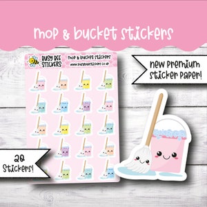 Mopp und Eimer Planner Aufkleber, Reinigung Aufkleber, Hausarbeit Aufkleber, Haushalt, Kawaii, Mini, vertikale Planner