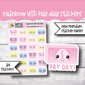 Regenbogen Zahltag Sticker, Zahltag Sticker, Dollar, Geldplaner, Kawaii, USD, Budgetplaner, Vertikalplaner