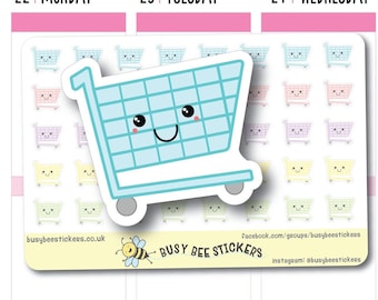 Shopping Planner Stickers, Shopping Trolley, Shopping Stickers, Trolley Stickers, Kawaii, Vertical Planner