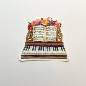 Piano Keyboard Sheet Music Composer Musician Floral Vinyl Sticker