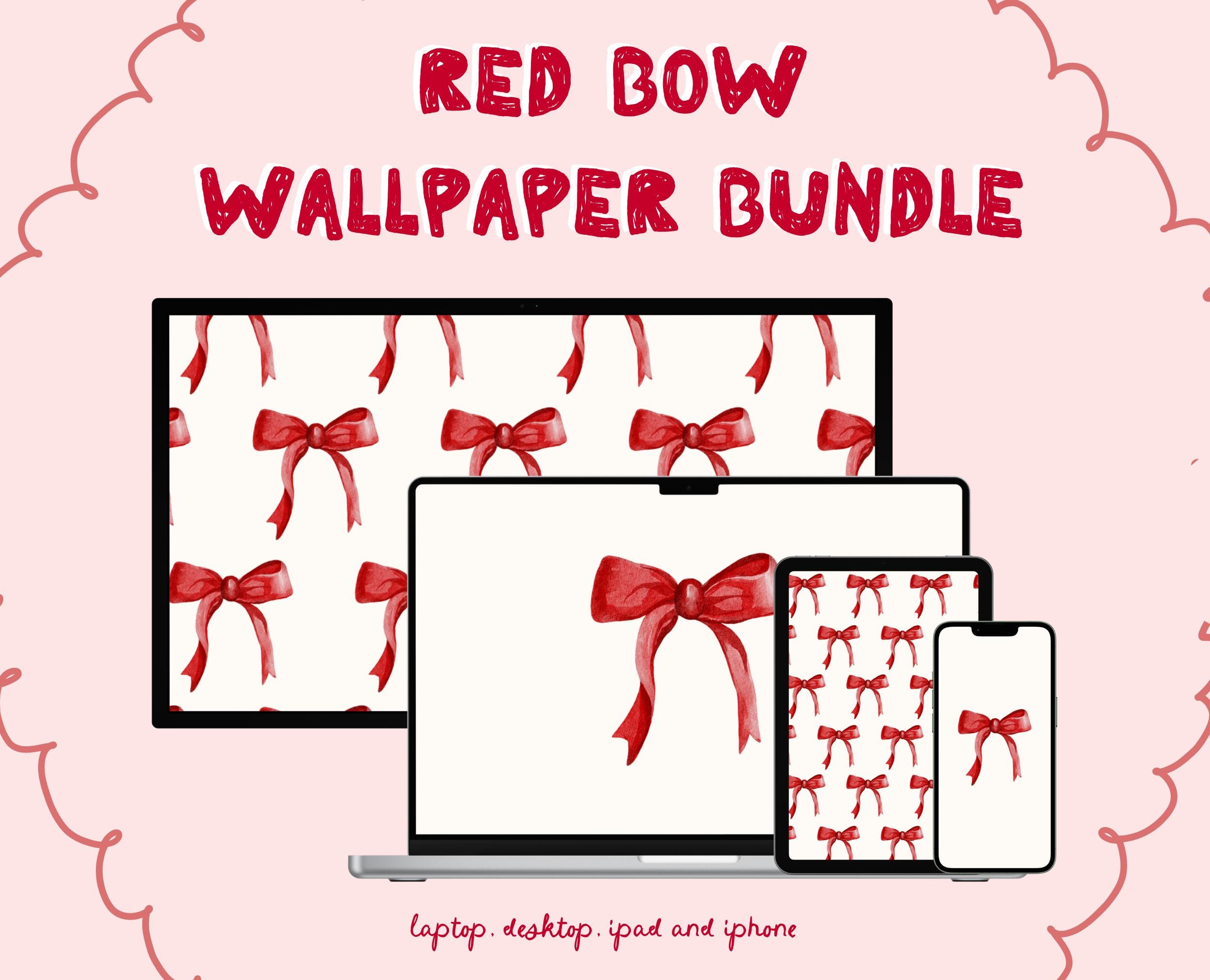 Red Bow Coquette Digital Wallpaper Bundle | Aesthetic MacBook, iMac, iPhone & iPad Wallpapers with Digital Icons