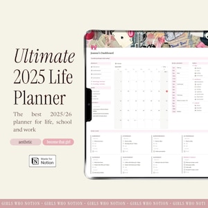 2025 Notion Template Digital Life Student Planner | Pink Aesthetic Notion Planner | Ultimate Notion Planner | Notion ADHD | Notion Dashboard