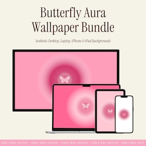 Pink Butterfly Aura Digital Desktop Wallpaper Bundle | Aesthetic Laptop, MacBook, iMac, iPhone & iPad Wallpapers with Digital Folder Icons