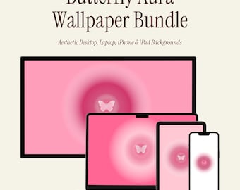 Pink Butterfly Aura Digital Desktop Wallpaper Bundle | Aesthetic Laptop, MacBook, iMac, iPhone & iPad Wallpapers with Digital Folder Icons