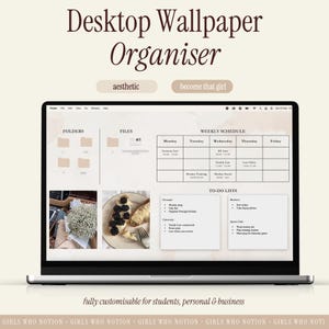 Organizzatore di sfondi desktop estetici + piano per laptop per studenti universitari, personale, aziendale, programma settimanale/di lavoro, personalizzabile con Canva