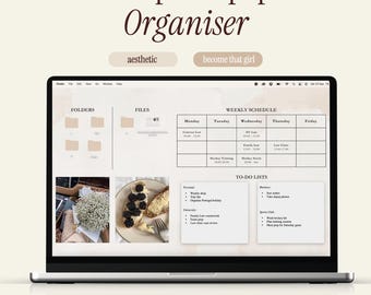 Aesthetic Desktop Wallpaper Organizer + Laptop Plan for College Student, Personal, Business, Weekly/ Work Schedule, Customizable with Canva