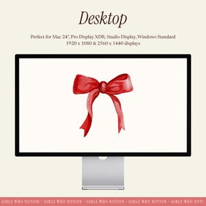 Red Bow Digital Wallpaper Bundle | Aesthetic Desktop, iPad & iPhone Backgrounds | Cute Minimal Bow Wallpaper Set image 3
