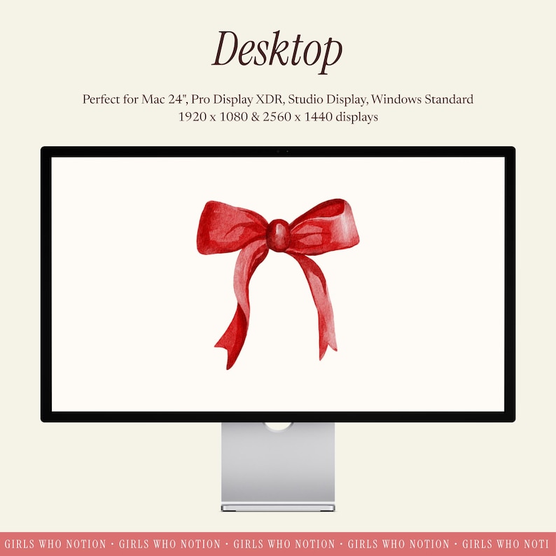 Red Bow Digital Wallpaper Bundle | Aesthetic Desktop, iPad & iPhone Backgrounds | Cute Minimal Bow Wallpaper Set image 3