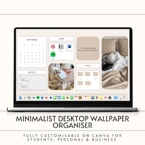 Aesthetic Desktop Wallpaper Organizer 2023/2024 Calendar + Laptop Plan for College Student, Personal, Business, Customizable with Canva