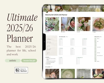 Matcha Aesthetic Notion Planner 2025/26 | Template Digital Academic College Dashboard Aesthetic Student ADHD Digital Planner Notion Template