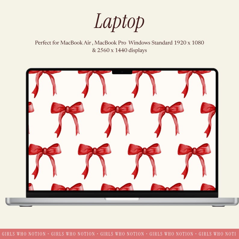 Red Bow Digital Wallpaper Bundle | Aesthetic Desktop, iPad & iPhone Backgrounds | Cute Minimal Bow Wallpaper Set image 4