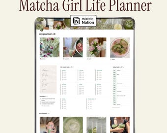 Notion Template Life Planner 2026 Matcha Girl Dashboard Student All-in-One Notion Digital Planner Notion Finance Notion Aesthetic College
