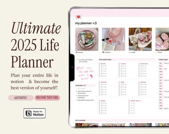 Ultimate Notion Life Planner Template | Pink Aesthetic Digital Planner | Notion Dashboard Organizer | Daily Weekly & Monthly Notion Template
