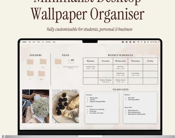 Aesthetic Desktop Wallpaper Organizer | Mac Desktop Organizer, Weekly Schedule & To-Do List | Customizable Canva Productivity Wallpaper