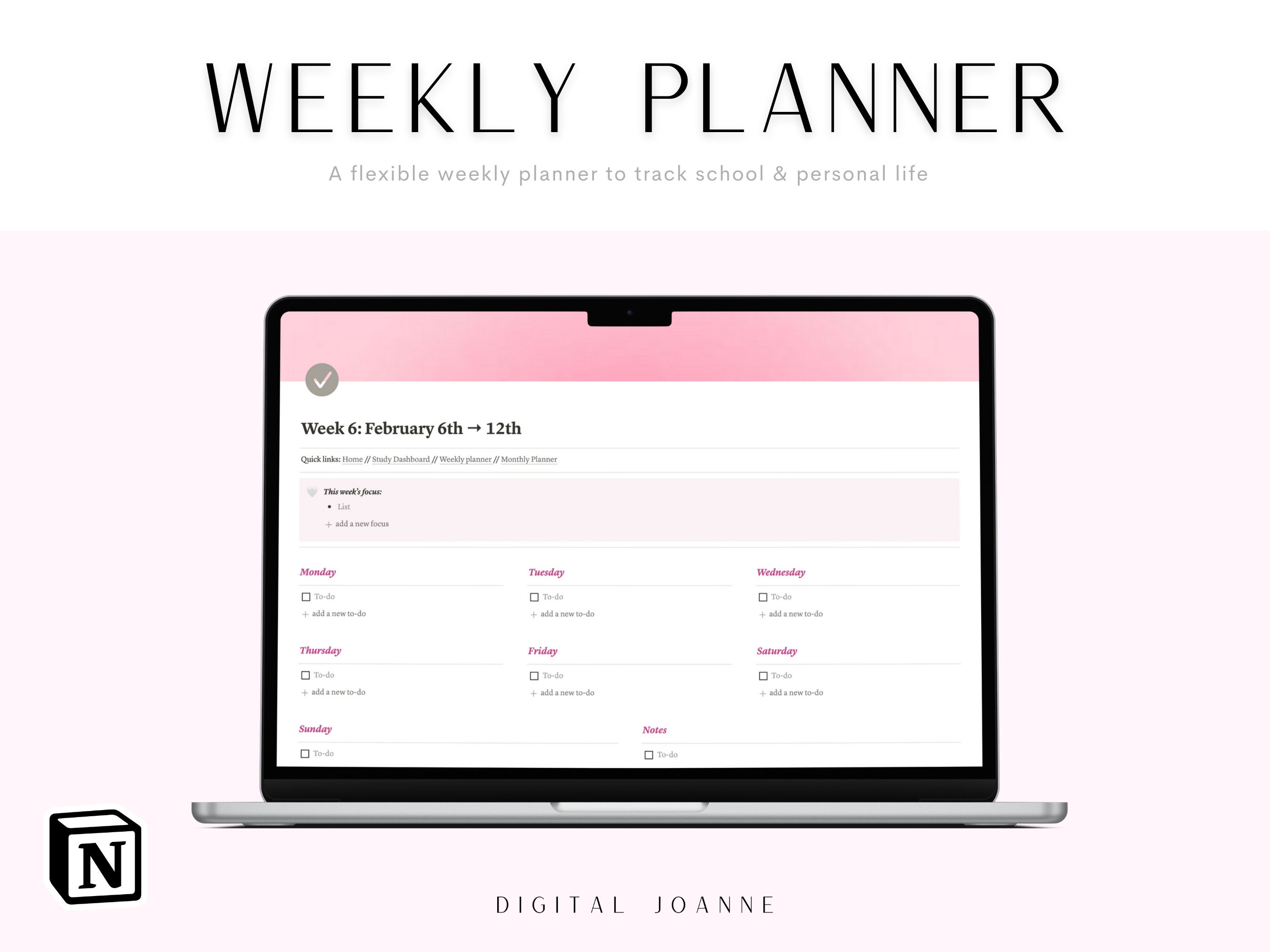 Ultimate 2023 Notion Study Planner Allinone Pink Digital Etsy UK
