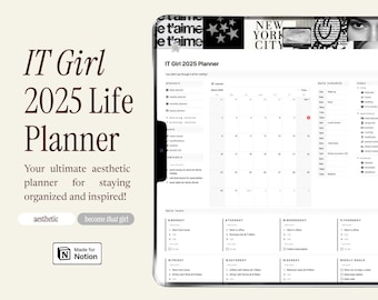 The Ultimate Notion Planner, Notion Template, Notion Planner, Notion Life Planner, Aesthetic Notion Planner, Light and Dark Themes, IT Girl