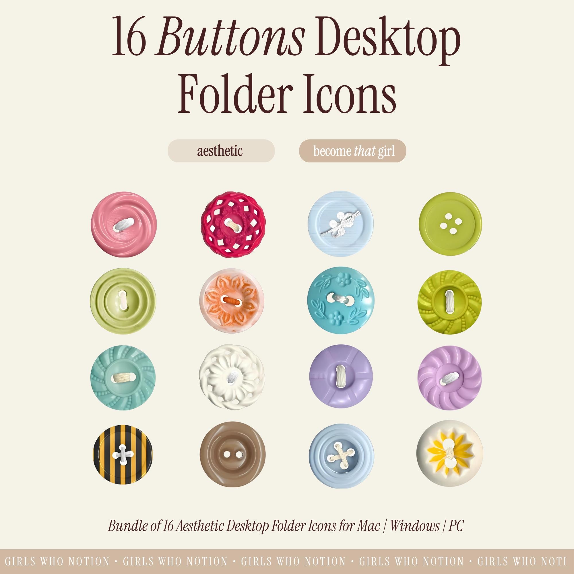 Desktop Icon Folder Button Bundle | Aesthetic MacBook, iMac, Windows & PC Digital Icons