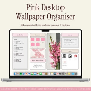 Organizador de fondos de escritorio estéticos en rosa + plan para computadora portátil para estudiantes universitarios, horario personal, semanal/laboral, personalizable con Canva.