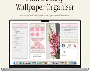 Aesthetic Pink Desktop Wallpaper Organizer + Laptop Plan for College Student, Personal, Weekly/ Work Schedule, Customizable with Canva