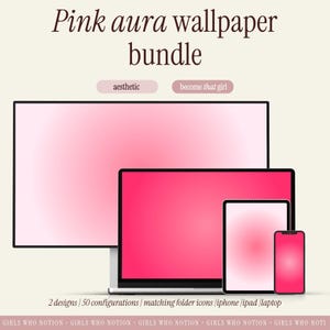 Pink Aura Gradient Digital Desktop Wallpaper Bundle | Aesthetic Laptop, MacBook, iMac, iPhone & iPad Wallpapers with Digital Folder Icons