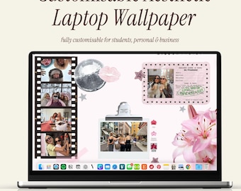 2026 Rosa estetisk skrivbordsbakgrund för Canva | Anpassningsbar Macbook-bakgrund för flickor | Y2K-inspiration, visionstavla, produktivitetslayout