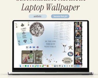 2026 Blue Aesthetic Desktop Wallpaper for Canva | Customisable Macbook Background for Girls | Y2K Inspo, Vision Board, Productivity Layout