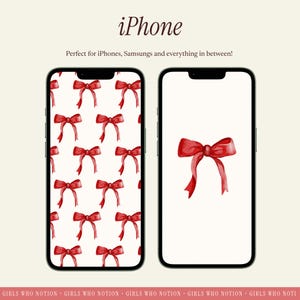 Red Bow Digital Wallpaper Bundle | Aesthetic Desktop, iPad & iPhone Backgrounds | Cute Minimal Bow Wallpaper Set image 6