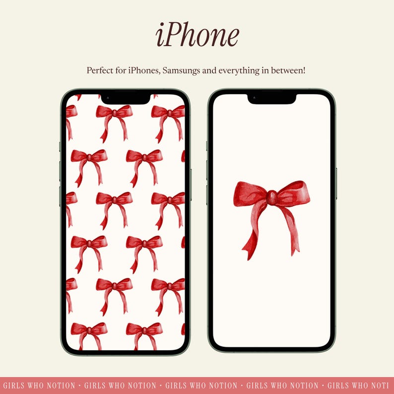 Red Bow Digital Wallpaper Bundle | Aesthetic Desktop, iPad & iPhone Backgrounds | Cute Minimal Bow Wallpaper Set image 6