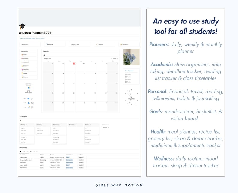 2026 Notion Student Planner Template | Adhd-friendly Academic Dashboard ...