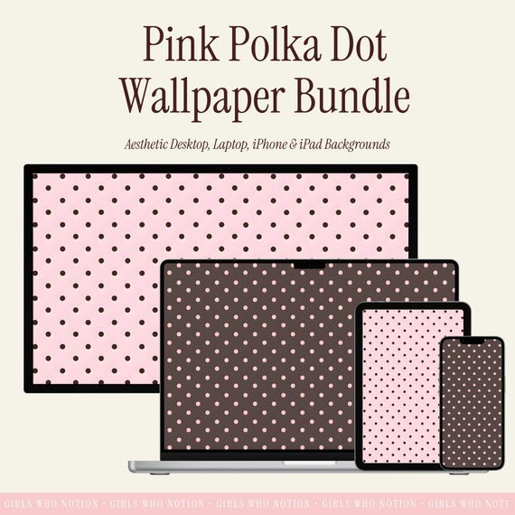 Pink Polka Dot Wallpaper Bundle | Aesthetic Desktop Laptop Macbook iPhone iPad Backgrounds | Cute Minimal Digital Wallpaper Pack
