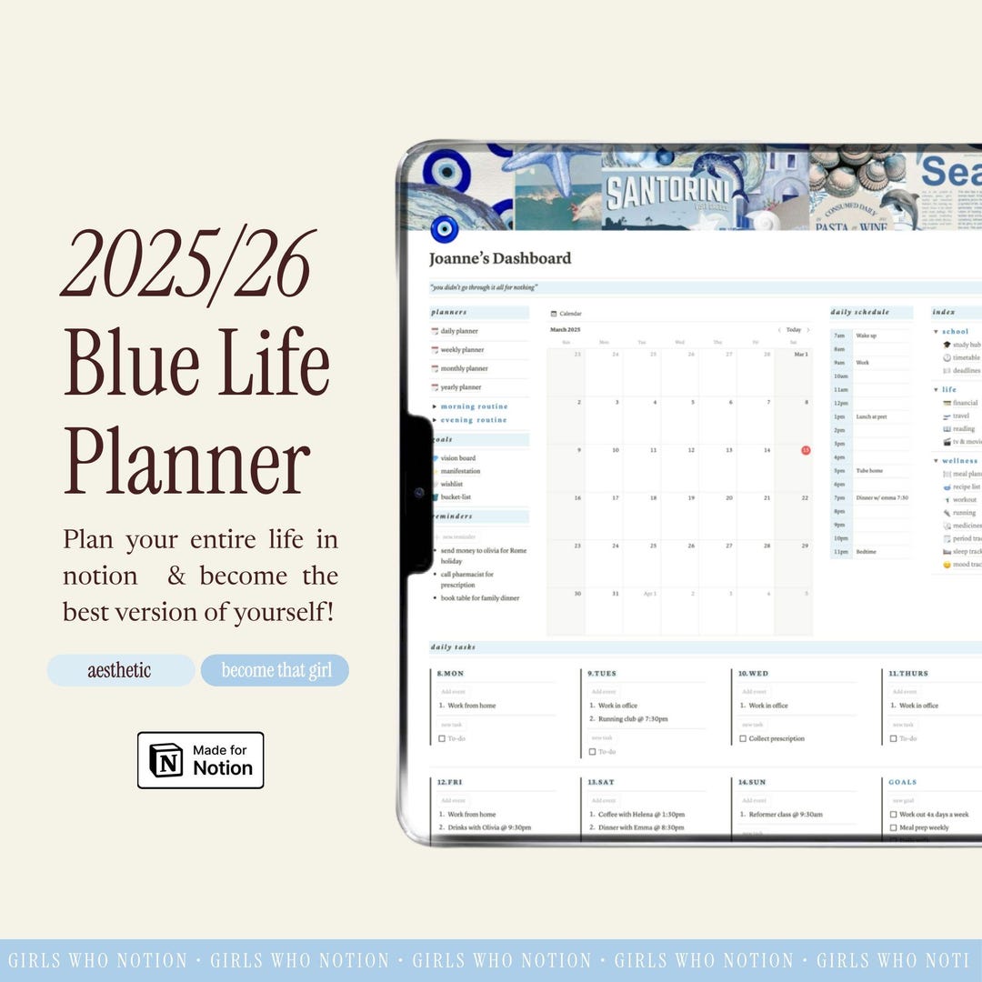 2025 Notion Student Planner | Blue Aesthetic Digital Life (template) - Etsy