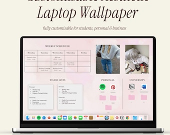 Pink Desktop Wallpaper Organizer, Weekly Schedule, Customizable Canva Template (Digital Download)
