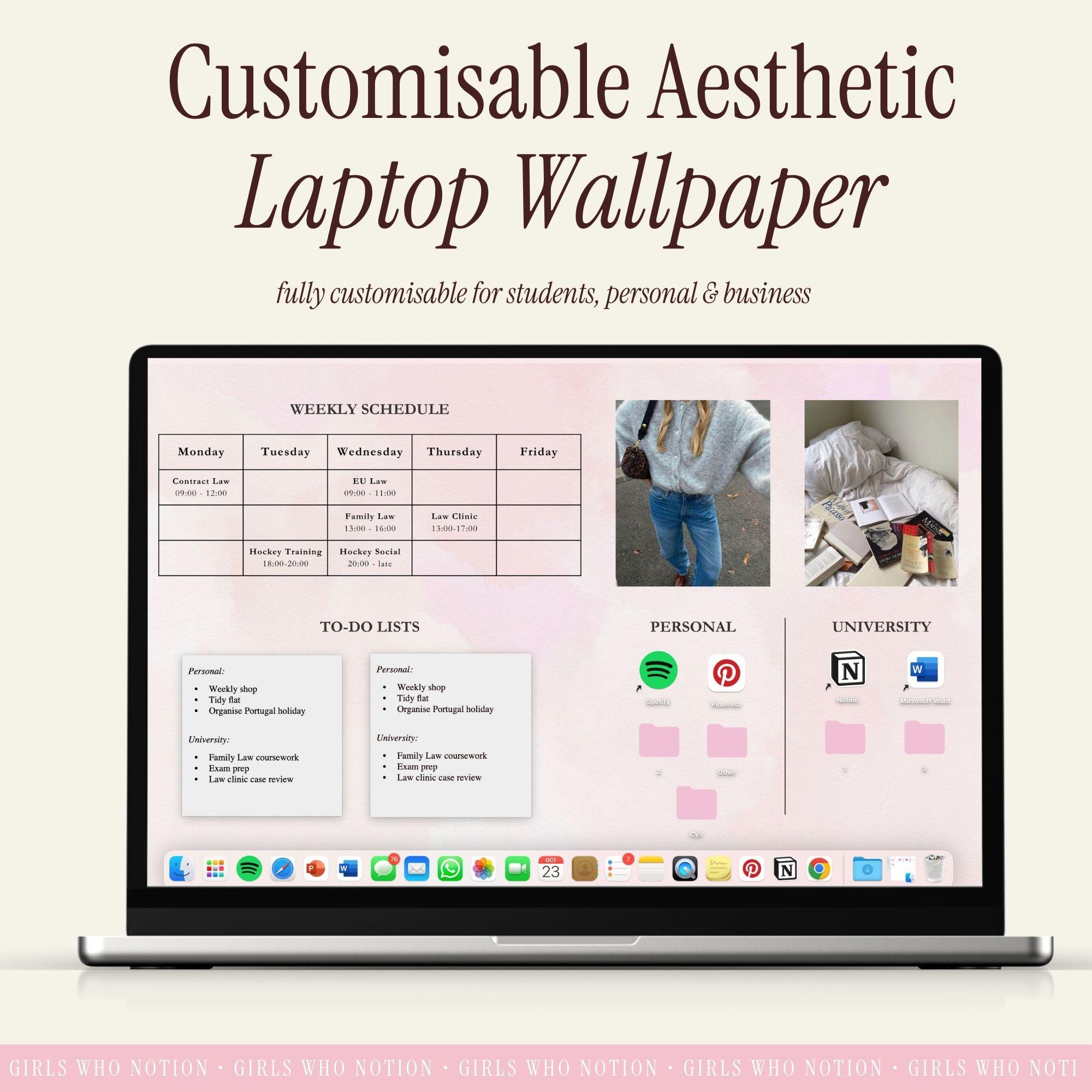 Pink Desktop Wallpaper Organizer, Weekly Schedule, Customizable Canva ...