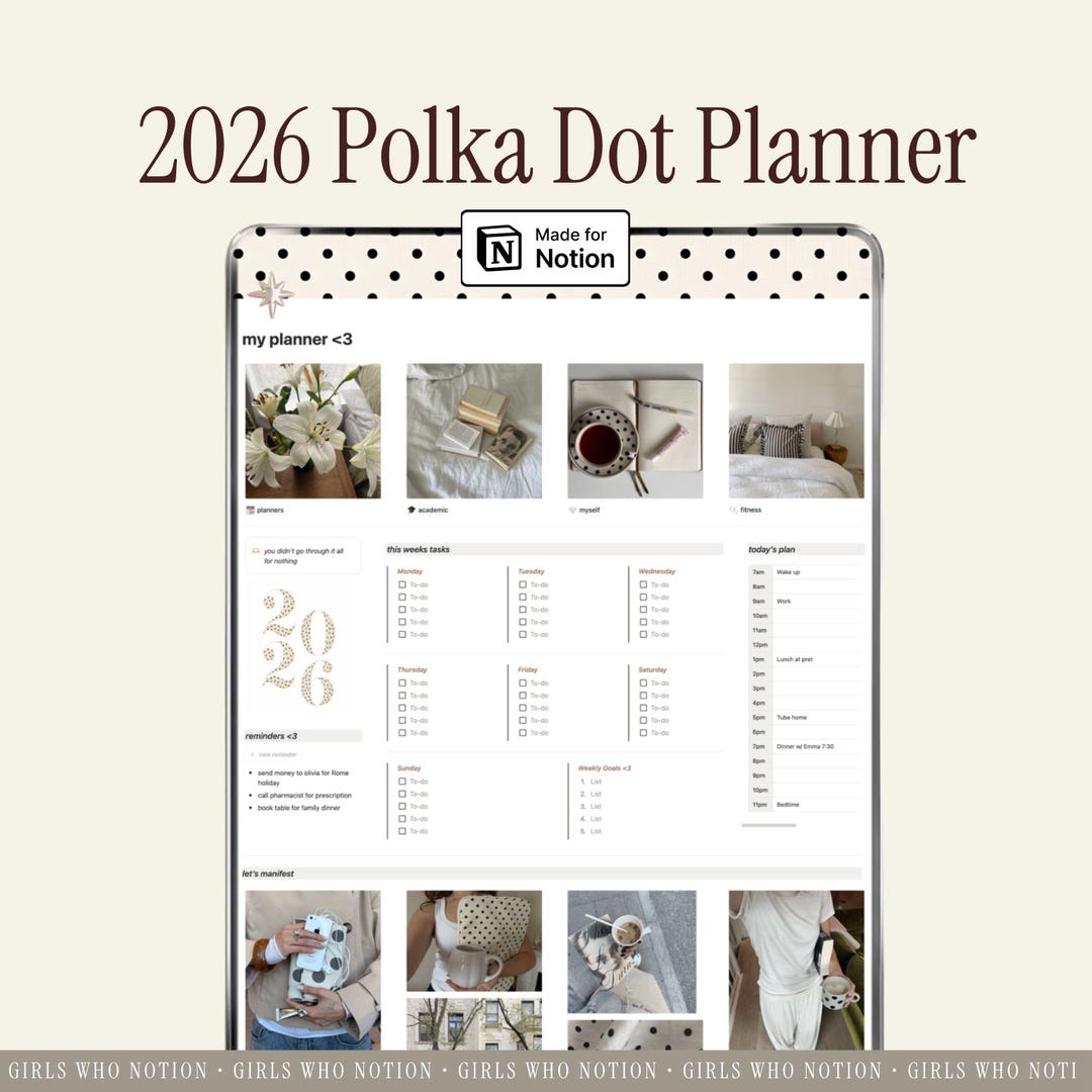 2026 Notion Template Life Planner Notion Polka Dot Dashboard Student ...