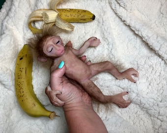 Full body silicone mini baby monkey in super soft marshmallow blend