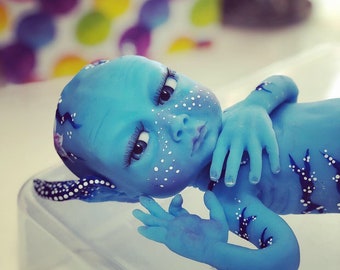 Full body silicone Na'vi baby 12" super soft blend eyes open