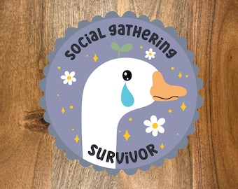 Social Gathering Survivor Sticker, Introvert Goose, Waterproof Laptop Decal