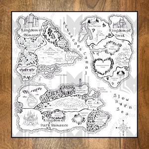 Romance Trope Fantasy Map PRINT, Dark Romance Tropes Print, Spicy Book Lover Gift