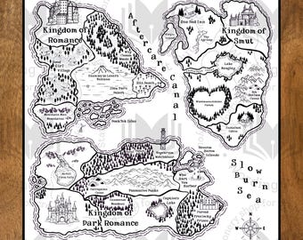 Romance Tropes Fantasy Map Print, Spicy Book Lover Gift