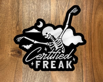 Certified Freak Sticker, Funny Weird Skeleton Sticker