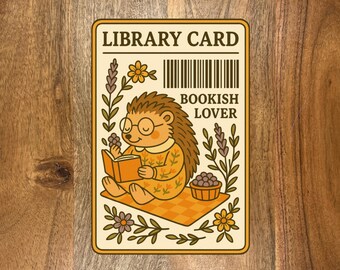 Library Card Sticker, Bookish Hedgehog Decal, Book Lover Gift