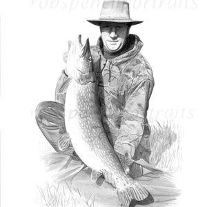 Fishing Portrait Hand drawn from your photo Bespoke Personalised Gift for Angler Fisherman From Artist Robin Woolnough image 6