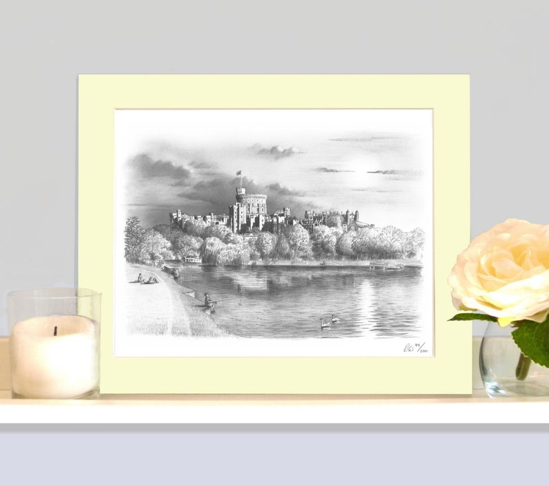 Windsor Castle From Thee River Thames Inspired by Turner Mounted (Ivory)