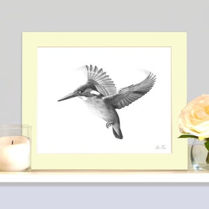 Impression de dessin au crayon Kingfisher Hovering en édition limitée signée image 2
