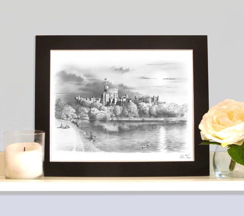 Windsor Castle From Thee River Thames Inspired by Turner Mounted (Black)