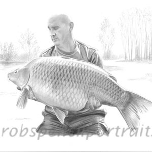 Fishing Portrait Hand drawn from your photo Bespoke Personalised Gift for Angler Fisherman From Artist Robin Woolnough image 4