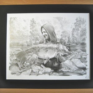 Fishing Portrait Hand drawn from your photo Bespoke Personalised Gift for Angler Fisherman From Artist Robin Woolnough image 2