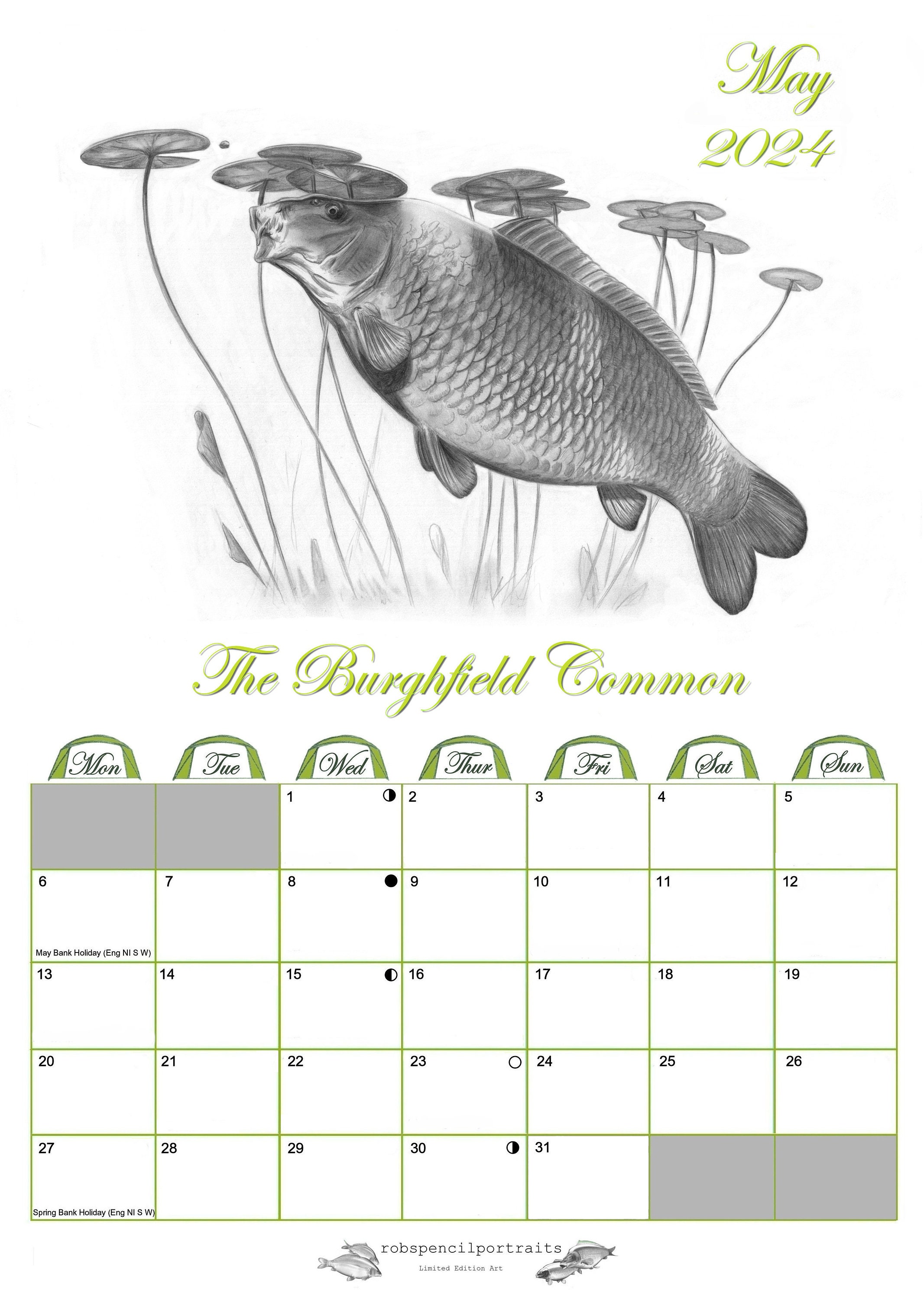 CARP LEGENDS 2024 Handmade Fishing Calendar Featuring Art by Robin  Woolnough 