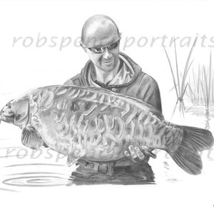 Fishing Portrait Hand drawn from your photo Bespoke Personalised Gift for Angler Fisherman From Artist Robin Woolnough image 7