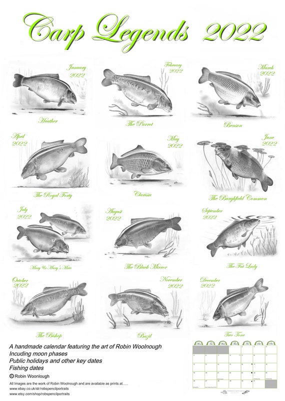 22 Carp Legends Handmade Fishing Calendar Featuring Art By Etsy